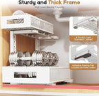 2-Pack Under Sink Storage Organizer, Large 2-Tier Elegant Mesh Pull Out Shelf for Kitchen and Bathroom Cabinet Organization, L-Shaped and Adjustable Height Design for Maximum Space Efficiency-White
