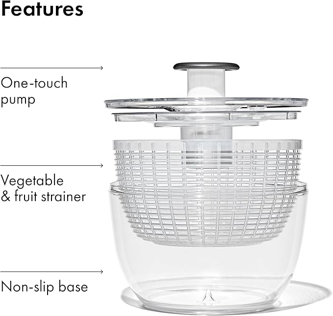 OXO Good Grips Salad Spinner | Lettuce Spinner | Fruit Washer | Fruit Washing Bowl with Strainer | Vegetable Cleaner | Salad Cleaner | Lettuce Washer | 6.22 Quart Capacity