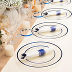 700PCS Clear Blue Disposable Plastic Dinnerware Set for 100 Guests, 200 Plastic Plates, 100 Cups, 100 Pre-Rolled Napkins with Cutlery for Party, Birthday, Christmas, Wedding, Thanksgiving, Halloween