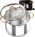 Stock Pot 12 Quart, 18/10 Tri-Ply Stainless Steel Whole Clad Stock Pot with Lid, Seamless 12 QT Cooking Pot with Copper Handle, Healthy Stockpots, Induction, Gas, Oven and Dishwasher Safe
