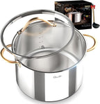 Stock Pot 12 Quart, 18/10 Tri-Ply Stainless Steel Whole Clad Stock Pot with Lid, Seamless 12 QT Cooking Pot with Copper Handle, Healthy Stockpots, Induction, Gas, Oven and Dishwasher Safe