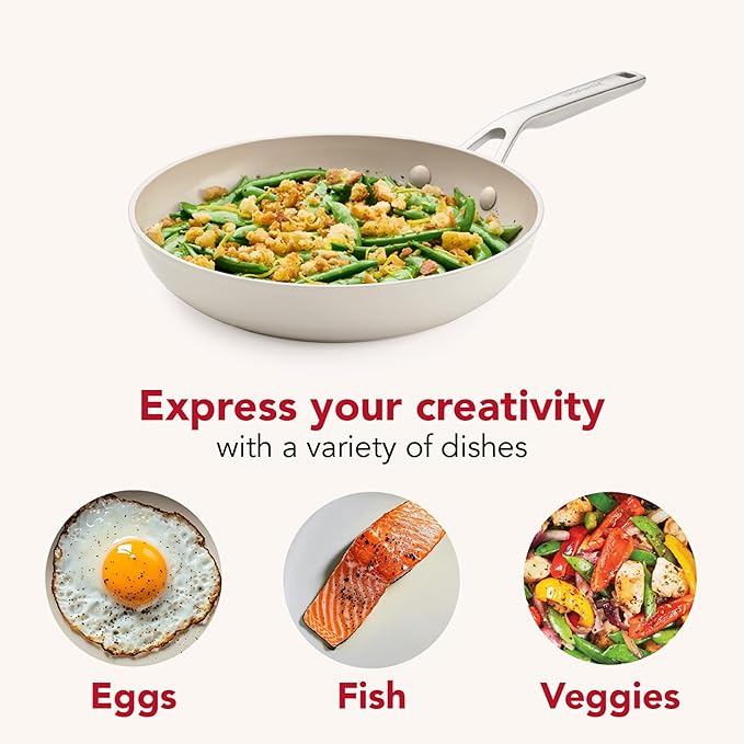 KitchenAid Hard Anodized Ceramic Induction Nonstick Cookware Frying Pan/Skillet, Dishwasher Safe, 10 Inch Non Stick Fry Pan with Stainless Steel Handle - Porcelain White