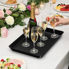 SpaceTrove 8-Pack Serving Tray Set, Reusable Plastic Serving Platter for Party Supplies, Entertaining, Grilling Accessories, Stackable Kitchen Snack Container for Dessert, Fruit, Cookie, (Black)
