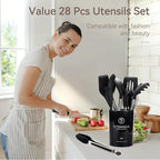Silicone Cooking Utensils Set, 28 Pcs Kitchen Utensils Set 446°F Heat Resistant Spatula Set, Food Grade Silicone and Stainless Steel Handle Kitchen Gadgets for Nonstick Cookware BPA Free