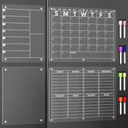 4Pcs Acrylic Magnetic Dry Erase Board Calendar for Fridge, Clear Monthly Weekly Daily Meal Menu Planner Whiteboard for Refrigerator, Notepad Memo White Board, w/ 8 Colors Markers, 15"x11"