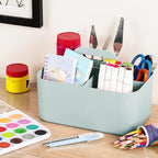 Multiuse Caddy Organizer with Handle, Portable Divided Plastic Tote Bin - Art Craft, Stationary Pen Marker Crayons, Makeup Hair Supplies Storage - Bathroom, Classroom, Dorm, Office, Desk Holder - Mint