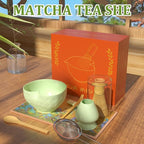Matcha Whisk Set & Japanese Tea Set, 8PCS Ceramic Matcha Kit, Heart-shaped Matcha Bowl with Spout and Bamboo Whisk for Ceremony Matcha Lovers, Ideal Gift Christmas and Birthday (Matcha Green)