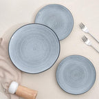 famiware Tempus Plates and Bowls Sets for 8, 24 Pieces Stoneware Dinnerware Sets, Dishes Set, Reactive Glaze Dishware Sets, Dishwasher & Microwave Safe - Pearl Blue