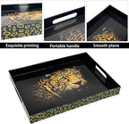 Serving Tray with Handles, 15.7 * 11.8 inches, Plastic Ottoman Tray with Exquisite Paintings, Trays for Coffee Table