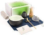 7 Pcs Matcha Kit Set, Matcha Whisk and Bowl with Spout, Powder Sifter, Whisk Holder, Bamboo Scoop and Scoop Rest, Perfect Prepare Tools for Making Macha Tea (Charcoal Grey)
