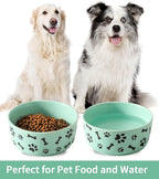 UBEE Ceramic Dog Bowl Set of 2, 6.5 inch Dog Food Bowl Dish with Bone Paw Pattern, Pet Food Water Dish Feeding for Small and Meidum Dogs and Large Cat, Green