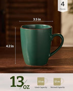 famiware Venus Coffee Mugs for 4, 12 oz Mug Set, Dringking Cup with Handle for Coffee, Tea, Cocoa, Milk, Dark Green