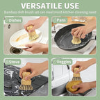 DEBETOOL 6 Pack Bamboo Dish Brush Set with Palm and Sisal Bristles, Natural Dish Scrubber for Fruit & Vegetables Cleaning, Kitchen Scrub Brush for Cast Iron Pots, Pans, Dishes