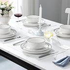 MALACASA Plates and Bowls Sets, 24 Pieces Modern Porcelain Dinnerware Set for 8 White Kitchen Dinner Dining Ware Set wtih Black Rim Ceramic Dishware Dishes Microwave and Dishwasher Safe, Series LUNA