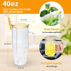 40 oz Glass Tumbler with Handle 12 Pack Glass Tumbler with Straw and Lid Clear Reusable Iced Coffee Cup, Fits Car Cup Holder, BPA Free, for Boba Tea, Juice, Smoothie, Beer
