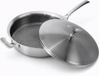 12 Inch Frying Pan Non Stick with Lid, Tri-ply Stainless Steel Saute Pan 5.2QT with Stainless Steel Lid, Fast and Even Heating Stay Cool Handles Induction Dishwasher & Oven Safe PFOA Free Cookware