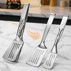 Durable 304 Stainless Steel Spatula Tongs, Rust-Proof 2-in-1 Cooking Tongs for High Heat, Solid One-Piece Design Food Turner, Professional Kitchen Essential