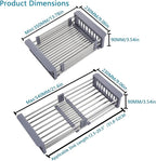 TUTEW Dish Drying Rack, Stainless Steel Dish Drainer with Adjustable Arms Holder Functional Kitchen Sink Organizer for Vegetable and Fruit, Gray Large