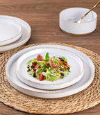 AmorArc Ceramic Dinnerware Sets for 8, 24 Pieces Handpainted Plates and Bowls Set with Rustic Terracotta Underside, Scratch Resistant Stoneware Dishes Set, Dishwasher & Microwave Safe