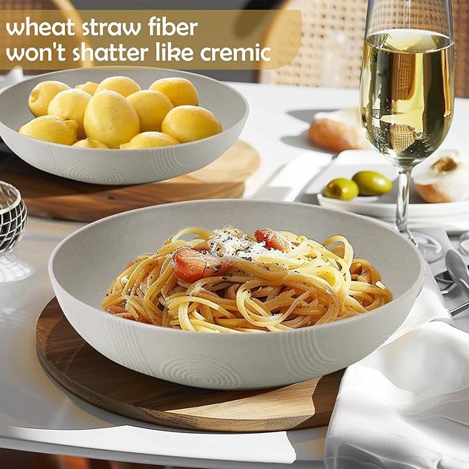 Wrova 2 Pack Salad Bowls,10inch 65oz Large Salad Bowl Set,Plastic Bowl for Kitchen,wheat straw bowls Set for Soup,Cereal,Ramen,Fruit,Salad,Dishwasher & Microwave Safe,Easy Clean.Gray