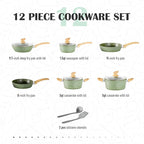 MAISON ARTS Pots and Pans Set Non Stick, 12 Piece Green Granite Kitchen Cookware Induction Compatible, Cooking Sets Pots and Pans Nonstick