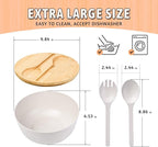 ECOWAY Bamboo Fiber Salad Bowl Set with Lid & Servers, 4Qt Large Serving Bowl with Bamboo Lid, 130OZ Mixing Bowl with Spoon Fork for Salad Fruits Vegetables and Pasta (White, 9.8inch)