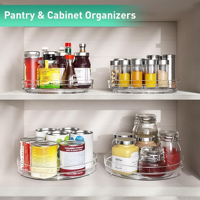 4 Pack 9.5" Lazy Susan Organizer, Pantry Organizers and Storage, Lazy Susan Turntable for Cabinet, Refrigerator, Closet, Countertop, Non-Skid Fridge Organizer