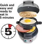 Hamilton Beach Breakfast Sandwich Maker with Egg Cooker Ring, Customize Ingredients, Perfect for English Muffins, Croissants, Mini Waffles, Perfect White Elephant Gifts, Silver (25475)