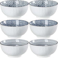 Houlu 30 ounce ceramic rice bowl, Japanese bowl set, various tableware for grains, soups, desserts, snacks, fruits, 6 pieces per pack (blue and white)