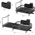 Urackify Large Dish Drying Rack – Expandable Dish Rack for Kitchen Counter, Multifunctional Dish Drainer with Cup & Wine Glass Holder, 16.2"-26" L x 17" W, Black