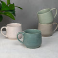 Sango Siterra Artist's Blend 17 oz. Stoneware Mug Set- Service for 4, Rustic Design, Green/White/Beige, Scratch-Resistant, Microwave & Dishwasher Safe, for Everyday Dining & Entertainment