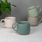 Sango Siterra Artist's Blend 17 oz. Stoneware Mug Set- Service for 4, Rustic Design, Green/White/Beige, Scratch-Resistant, Microwave & Dishwasher Safe, for Everyday Dining & Entertainment