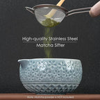 7Pcs Matcha Whisk Set, Matcha Set Whisk and Bowl,Bamboo Scoop, Scoop Rest, Sifter and Tea Towel, Matcha Kit W/Carved Cherry Blossm Pattern for Matcha Lovers (Sakura Blue)