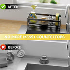 Kitchen Sink Caddy Organzier with Sponge Holder and Removable Drip Tray for Kitchen Sink, 304 Stainless Steel Organize for Sponge Soap Dish Brush Storage Accessories(Black)