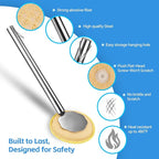 Kitchen Cleaning Brush with Handle, Non-Scratch Preserve Seasoning for Wok, Cast Iron Skillet, Pans, Oven Racks, Air Fryer, Jars - Stainless Steel Handle