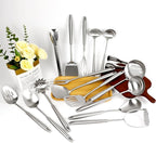 304 Stainless Steel Cooking Utensils Set, 16PCS Stainless Steel Kitchen Utensils Set, Metal Kitchen Utensils Set Include Meat Fork, Tongs, Turner, Soup Ladle, Dishwasher Safe
