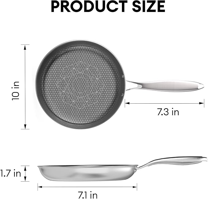 COOKER KING 10-Inch Stainless Steel Pan, Hybrid Nonstick Frying Pan, Skillet, 3-Ply Clad Cookware, Even Heat Distribution, Dishwasher & Oven Safe, with Stay-Cool Handle, Induction Compatible