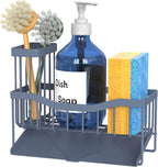 Fssvcd Maifan Sink Caddy Sponge Holder for Kitchen with Brush Holder and Stainless Steel Self Drain Tray, Rustproof Kitchen Sink Organizer for Sponge, Soap Dispenser Storage Accessories Grey Blue