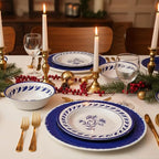 Blue Melamine Dinnerware Sets,12-Piece Plates and Bowls Set for 4,Coastal Farmhouse Style Dish Sets,Chip Resistant & Dishwasher Safe,Dark Indigo Vintage Pattern for Outdoor Patio Everyday Use