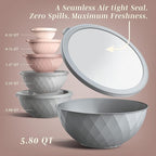 COOK WITH COLOR Mixing Bowls with Lids - 12 Piece Plastic Nesting Bowls Set includes 6 Prep Bowls and 6 Lids, Microwave Safe Mixing Bowl Set, Grey/Pink Diamond