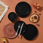 LIANYU Plates and Bowls Sets, 18 Pieces Stoneware Dinnerware Set for 6, Modern Kitchen Dinner Set Ceramic Dishware Dishes Set, Microwave and Dishwasher Safe, Charcoal Black
