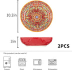 Boho Large Serving Bowls, 10.2 Inch Fruit Salad Bowls, Decorative Serving Dishes for Entertaining, 80 OZ Pasta Bowls Set of 2, Vibrant Colorful Soup Bowls for Party, Home Decor, Bohemian Style Gift