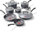 T-Fal Ultimate Hard Anodized Nonstick 13 Piece Cookware Set, Oven Safe Up to 400°F, Pots and Pans Set, Includes Frying Pans, Saucepan, Stockpot, Cooking Utensils, Grey