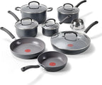 T-Fal Ultimate Hard Anodized Nonstick 13 Piece Cookware Set, Oven Safe Up to 400°F, Pots and Pans Set, Includes Frying Pans, Saucepan, Stockpot, Cooking Utensils, Grey
