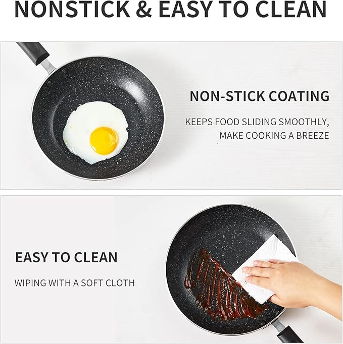 RATWIA Frying Pan 3-Piece Set, Nonstick Skillet Set for Induction Cooktop, Frying Pan Nonstick 8 Inch+9.5 Inch +11 Inch (Black)