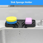 Sponge Holder for Kitchen Sink, Dish Sponge Holder & Soap Tray with Drain, Bathroom Sink Sponge Drying Rack & Perfect Organizer for Dispenser,Bottle,Cup on Sinks or Counter(8"x 4"Black)