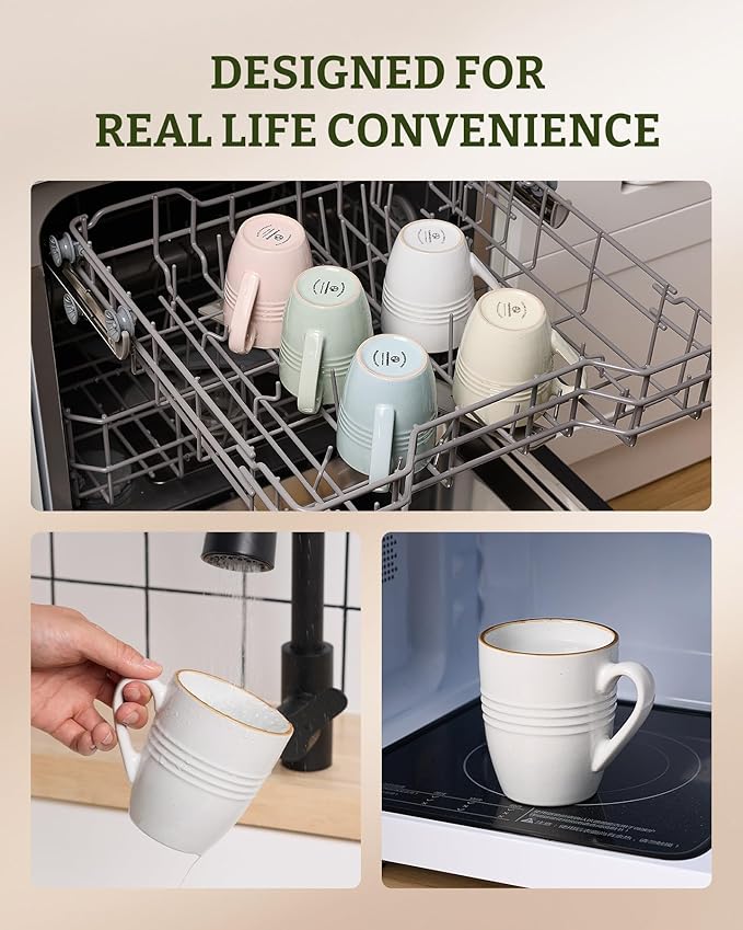 famiware Jupiter Coffee Mugs Set of 4, 13 oz Coffee Mug, Microwave and Dishwasher Safe, Coffee Cups with Handle for Coffee, Tea, Cocoa, Milk, White