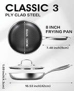 Nonstick Frying Pans with Lid,8-Inch Non stick Skillet with Honeycomb Surface,Dishwasher-Friendly,Oven-Safe,PFAS-Free,Compatible with All Cooktops.