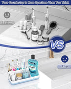 Bathroom Counter Organizer and Storage, 7 Slots Detachable Toothbrush Holders for Bathrooms, Anti-Slip Electric Toothbrush and Toothpaste Holder Countertop Vanity Organizer Accessories for Adults Kids