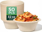 32 Oz [50 Pack] Heavy Duty Deep Paper Bowls - Disposable and Compostable - Made from Eco-friendly Sugarcane Bagasse - Biodegradable Bowls for Soup, Salad, Dessert, Ice Cream